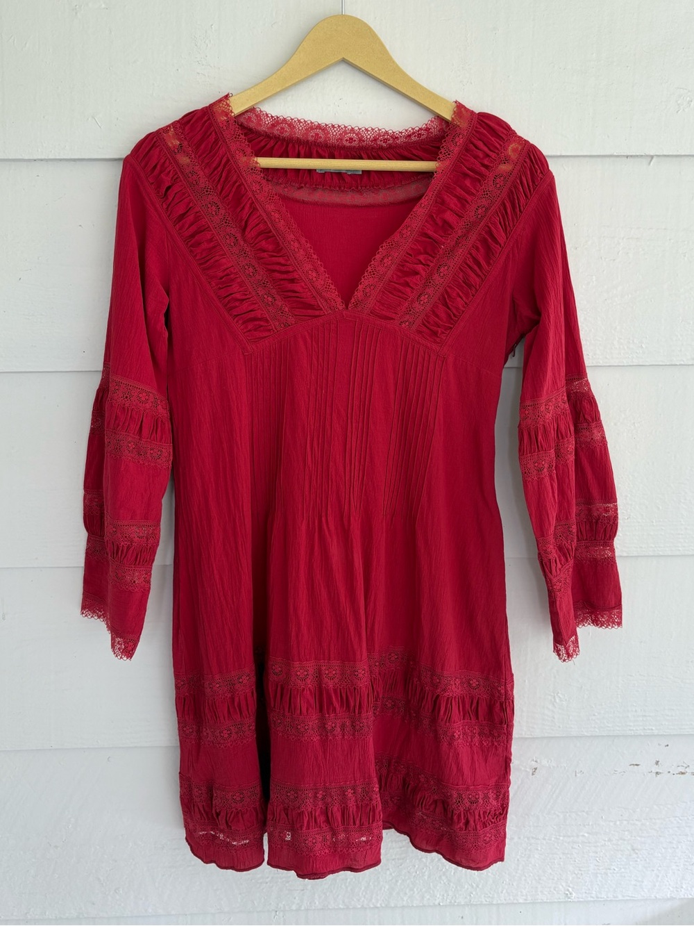 Onyx Star Red Boho Lace Tunic Dress Large Organic Cotton Cottagecore